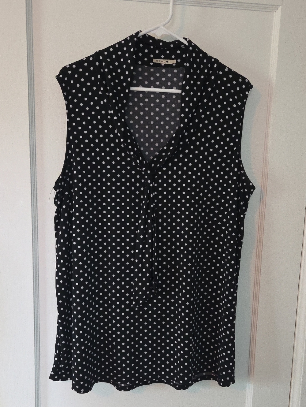 Beacon Black and White Polka Dot Sleeveless Blouse